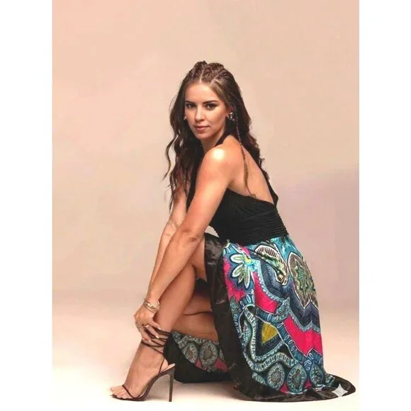 Signature by Sangria Size Small Black Blue Halter Dress Handkerchief Hem Bohemia - Picture 4 of 14